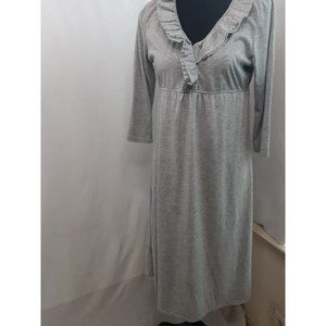 Ellen Tracy Women Gray Ruffle Neck Dress Size  S Elastic Waist Midi 3/4 Sleeves